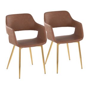 Juego de 2 Sillas de Comedor/Accesorio Margarite, Metal Dorado y Cuero Sintético Marrón, Diseño Contemporáneo y Elegante - Product Image 1
