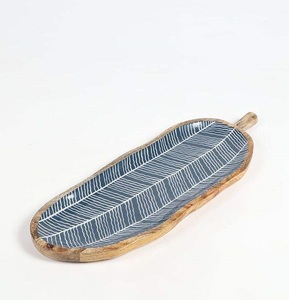 Wooden Luxury <b>Decorative</b> <b>Plate</b> Handpainted Olive Leaf Pattern Mediterranean Style Eco-Friendly Durable Serving Tray for Table - Product Image 2