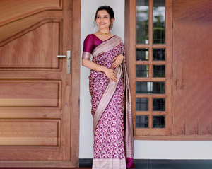 ผ้าส่าหรีผ้าไหมนุ่ม Banarasi สำหรับผู้หญิงชาวอินเดียและปากีสถาน - Product Image 1