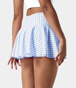 Jupe courte plissée rose à carreaux pour femme, taille élastique, style sportif, en polyester tissé, idéale pour l'été - Product Image 6