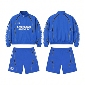 Premium 220 GSM Polyester Color Block Tracksuit Set Custom Screen Print Logo Windbreaker Shorts for Men - Product Image 5