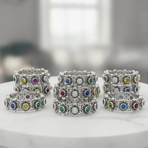 Anillo floral personalizado con piedras de nacimiento múltiples, plata de ley 925, banda con gemas en forma de flor, joyería hecha a mano, regalo para ella - Product Image 5