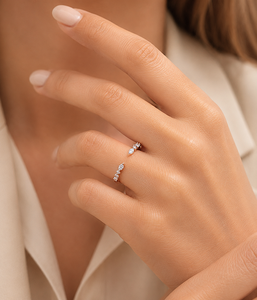 0.20CT Open <b>Gap</b> Marquise & Round Moissanite Diamond Half Eternity Stackable Wedding Band 14k 18k Solid Gold Silver 925 Jewelry - Product Image 4