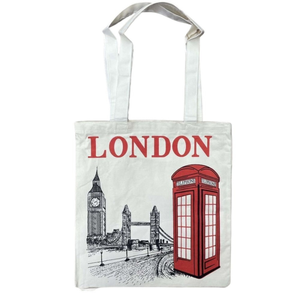 Bolsa de Mano de Lona de Algodón con Estampado de Londres |   Bolsa de Compras Reutilizable Ecológica, Bolsa de Mano Promocional Personalizada con Asas Largas - Product Image 1