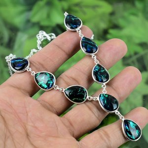 Collier en opale de feu bleu profond, pendentif en argent sterling fait à la main, bijou cadeau pour femme, pierre précieuse fine - Product Image 4