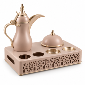 Middle Eastern Dallah <b>Tea</b> <b>Set</b> With Gold Accents And Decorative Tray - Product Image 3