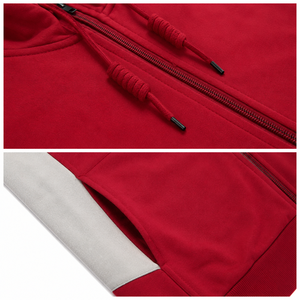 Red <b>White</b> Color Blocking Hooded Tracksuit Full Zip Casual <b>Jogger</b> Set With Side Pockets Breathable Polyester Cotton Sportswear - Product Image 5
