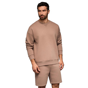 Ensemble sweat-shirt et short pour homme en molleton 100% coton, col rond, respirant, motif uni, imprimé par transfert thermique, tricoté, 280g - Product Image 2