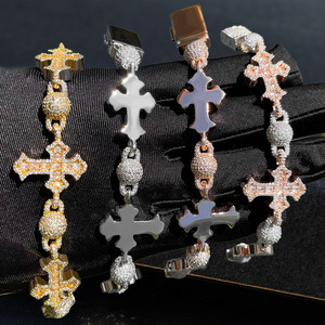 Factory Custom Fine Luxury 925 <b>Sterling</b> <b>Silver</b> Chain Link <b>Bracelet</b> Cross Moissanite 18mm Fine Jewelry Women <b>Men</b> Hip Hop <b>Bracelet</b> - Product Image 5
