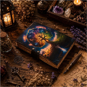 Baum des Lebens Leder-Tagebuch mit Drachen-Mond-Muster, Kosmisches Buch, Schatten-Grimoire, Hexerei-Mondmagie-Zauberbuch - Product Image 4