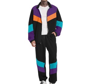 Conjunto Deportivo Gris para Hombre, Manga Larga, Cierre de Cremallera, Diseño Color Block, Estilo Urbano, Pantalones Joggers, Primavera, Casual, Cuello Camisero - Product Image 4
