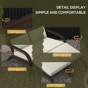 Sedia Adirondack da giardino in vimini per 2 persone con schienale alto e cuscini bianco crema - Product Image 5