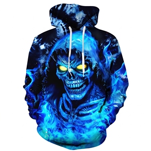 Sudadera con Capucha Gótica con Estampado de Calavera y Llamas de Nochebuena, Ecológica, de Algodón, para Hombre, Estilo Moderno, Corte Regular - Product Image 1