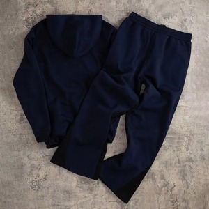 YOURBRAND Unisex Navy Blue Tracksuit Full Sleeve Hooded Casual Wear With Drawstring And Side Pockets Autumn Adult Size - Product Image 2