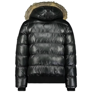 GEONORWAY Women's Quilted Jacket Fur Trim Hood Winter Parka <b>Black</b> Genuine Leather Shell Breathable Animal Print Cotton Filling - Product Image 3