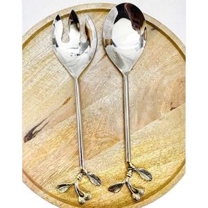 Ensemble de serveurs à salade en acier inoxydable avec finition argentée pour banquet, ustensiles de service en métal design pour événements et traiteur - Product Image 1