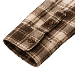 Chemise à manches longues pour homme en coton à carreaux marron beige, décontractée, boutonnée, fabrication sur mesure, vêtements de mode en gros - Product Image 6