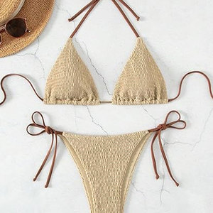 Ensemble bikini femme push-up smocké, haut triangle licou, bas à nouer sur le côté, imprimé animal, perles sur le devant, séchage rapide, sexy - Product Image 6
