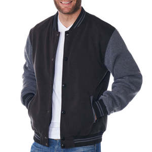 Veste universitaire noire pour homme avec manches grises, boutonnée sur le devant, vêtement d'extérieur décontracté, coupe classique, col rabattu, mélange de polyester et de coton - Product Image 3