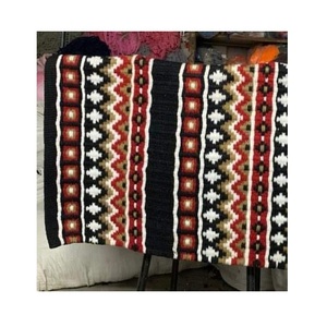 Manta de montar Navajo occidental negra, roja y blanca, tejida a mano, de mezcla de lana, contorneada, para equitación, equipo de caballo - Product Image 3