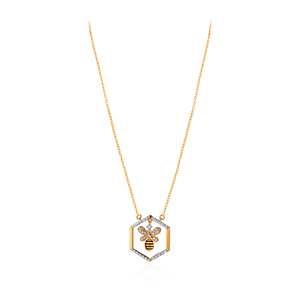 Collier pendentif abeille en or plaqué 18 carats pour femmes, forme hexagonale, style mignon pour tous les jours - Product Image 1