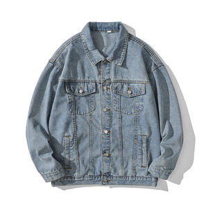 Veste en jean délavé bleu clair premium pour homme, style décontracté, respirante, pour l'hiver et le printemps, coupe classique, logo personnalisé, OEM, ODM, vente en gros - Product Image 1