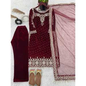 Top de diseñador para mujer-Dupatta y conjunto inferior con Secuencia de bordado pesado Trabajo Aspecto elegante - Product Image 4