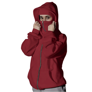 Sweat à capuche balaclava unisexe en polaire épaisse surdimensionnée avec fermeture éclair, masque ninja streetwear à double capuche, personnalisable OEM pour l'hiver - Product Image 3