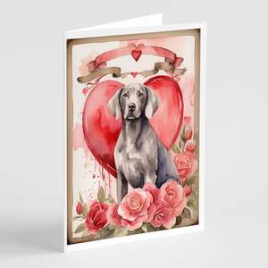 Whimsical A7 Tamaño 5x7 Weimaraner Valentine Roses Tarjetas de notas en blanco Paquete de 8 con sobres Tarjetas de felicitación - Product Image 1
