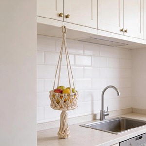 Cesta colgante de macramé para frutas, organizador de almacenamiento de tres niveles, ideal para encimera de cocina, elegante, que ahorra espacio y de uso decorativo - Product Image 6