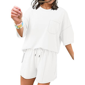 <b>Women's</b> Solid Sports <b>Set</b> 2-Piece Breathable Quick-Dry 100% Cotton 220g High-Waisted Elastic Waist Adjustable Button Zipper - Product Image 5