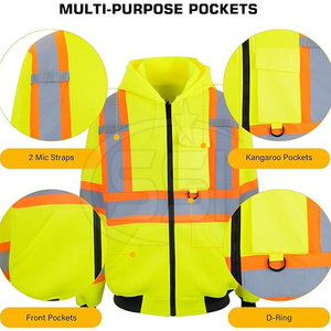 Sudadera de Seguridad Reflectante de Alta Visibilidad con Franjas Amarillas y Naranjas, Impermeable, ANSI Clase 2, Ropa de Trabajo para Uso Diurno y Nocturno - Product Image 4