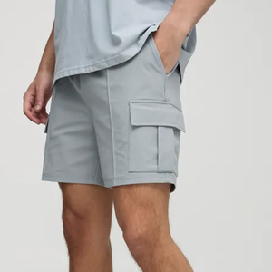 Pantalones Cortos Cargo Gris Claro para Hombre, Cintura Media, Banda Elástica, Estilo Casual, Bolsillos, Tejido de Algodón, Color Sólido, Transpirables - Product Image 6