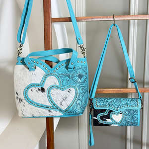 Sac bandoulière et portefeuille en cuir de vachette véritable, fait main, de qualité supérieure, ensemble de 2 pièces pour femmes - Product Image 4