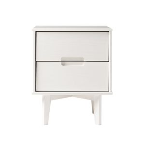 Comodino moderno a 2 cassetti in legno massello bianco della metà del secolo con maniglie ritagliate - Product Image 2