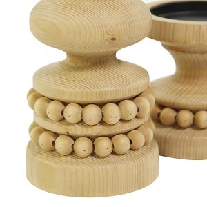 Handcrafted Wooden Beaded Candle Holder Set <b>Rustic</b> Farmhouse Pillar Candle Stand Home Decor - Product Image 5