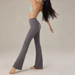 Shorts de yoga taille haute évasés, couleur unie, sans coutures, extensibles dans quatre directions, taille élastique, pour femme, gris, 100 % nylon, 220 g - Product Image 3