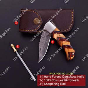 Couteau pliant à pointe tombante en acier Damas forgé à la main, 256 couches, ouverture coulissante, épaisseur 2,5 mm, longueur totale 7,5 pouces, manche en bois d'olivier - Product Image 2