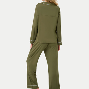 Conjunto de pijama de satén con tacto de seda para mujer, con camisa con cuello y botones y pantalones largos, traje de noche suave y cómodo - Product Image 2