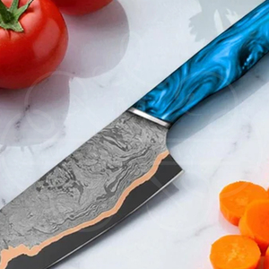 Couteau de cuisine artisanal en cuivre avec manche en bois et résine bleue |   Couteau de chef personnalisé avec étui en cuir - Product Image 6