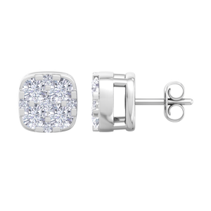 Élégantes boucles d'oreilles clous carrées en or blanc avec diamants, tendance, pour femme, style Ice Out Bling Cluster, bijoux cadeau, vente en gros - Product Image 1