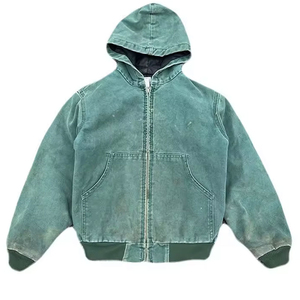 Chaqueta de Trabajo Pesada Personalizada con Forro, Estilo Vintage Desgastado, con Capucha y Cremallera, Lavado Ácido, para Hombre, Térmica, a la Moda - Product Image 2