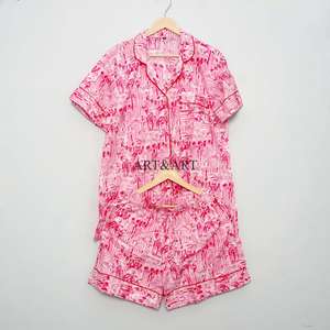 Ensemble de pyjama en coton de luxe romantique pour femme, respirant, léger, séchage rapide, doux, col en V, short taille haute, printemps, automne, été - Product Image 5