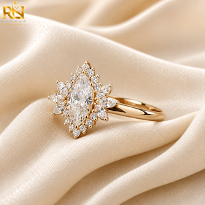 2 CT Marquise Cut Lab Grown Diamond Starburst Halo <b>Ring</b> Solid <b>Gold</b> Luxury <b>Vintage</b> Flower Cluster Engagement <b>Ring</b> 9K/14K/18K | - Product Image 2
