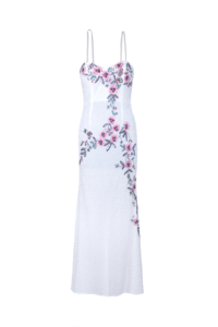 Robe de soirée élégante pour femmes |   Bretelles spaghetti brodées de fleurs |   Robe de soirée longue ajustée pour mariage et occasions formelles. - Product Image 2