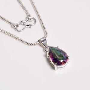 Collier pendentif en topaze mystique, collier en topaze mystique arc-en-ciel taille poire pour femme, bijou fait main, cadeau pour elle - Product Image 3