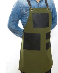 Tablier de travail en toile robuste verte avec poches - Product Image 2
