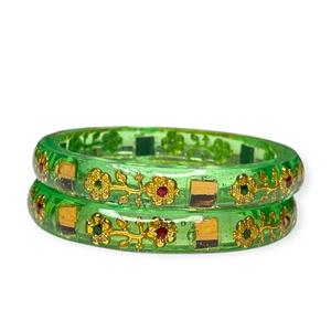 ชุดกำไลข้อมือสีเขียวประดับมุกเทียมเป็นประกายดีไซน์ดอกไม้สีเขียวทันสมัยสำหรับงานแต่งงานชุบทอง - Product Image 3