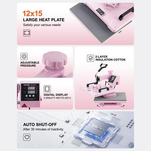 5 in 1 12x15 in macchina pressa a caldo 30oz bicchiere e t-shirt rosa soluzione di pressatura All-in-One - Product Image 6
