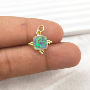 Christian Fire <b>Opal</b> Bezel Setting Cushion Shape Sterling Silver Gold Plated 8MM Unisex Romantic Charm <b>Pendant</b> Wholesale - Product Image 2